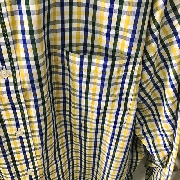 Men's Lands' End Button-Down Plaid Shirt - White/Blue/Yellow- Size 20-36 - Picture 5 of 6